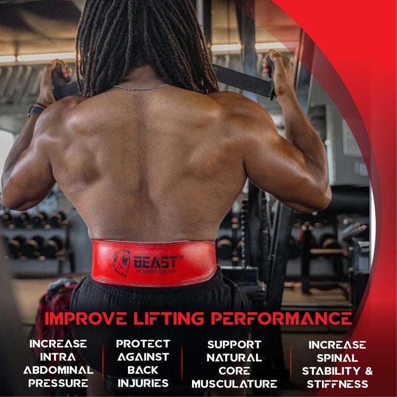 Beast Power Gear حزام رفع الأثقال - حزام جلد طبيعي 4 بوصات مع دعم مبطن للظهر السفلي لتمارين كمال الأجسام والقرفصاء ورفع الأثقال وتدريب القوة للرجال والنساء مع لفات معصم مجانية - Image 4